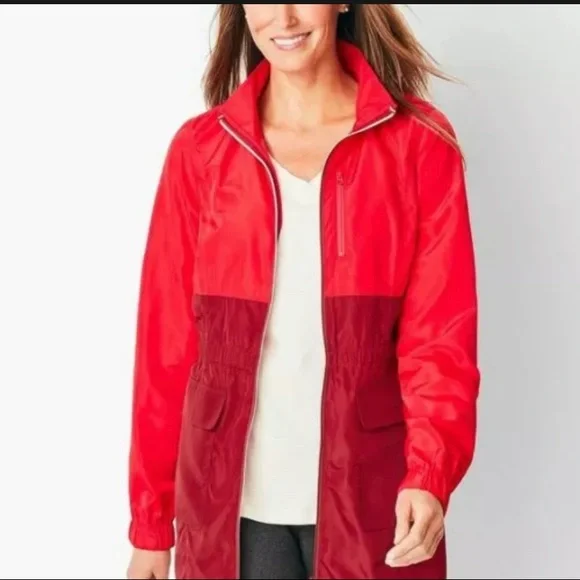 T BY TALBOTS RED COLOR BLOCK RAIN JACKET - Picture 2 of 2